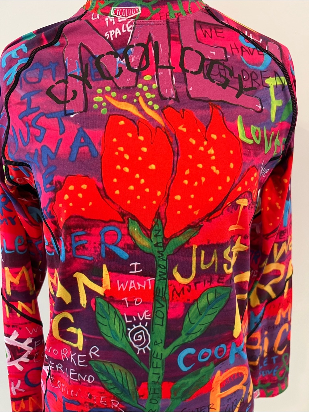 Cycology SEE ME Red Floral Graphic Long Sleeve Base Layer Shirt Womens XL - Picture 3 of 11